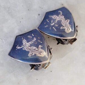 Vintage Siam Thai MCM 925 Silver Clip On Earrings